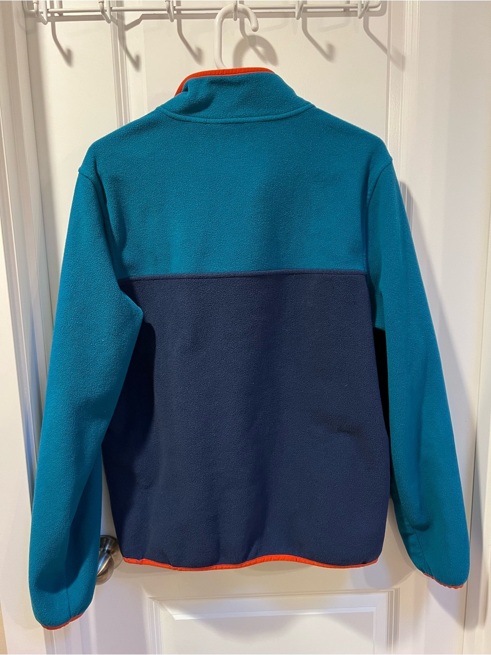 Lands’ End Teal Colorblock Fleece Pullover with Snaps, Pockets Men’s Medium - Picture 6 of 7
